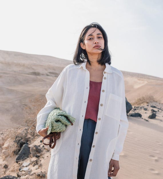 not PERFECT LINEN | Oversize linen shirt LIVORNO-2 (vintage green/forest green) size M | 麻 リネン Livorno-2 Oversized Linen Collar Shirt – Linen Dress