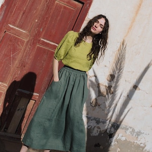 Linen skirt with pockets OIA / linen midi skirt / linen elastic waist skirt / linen skirt women