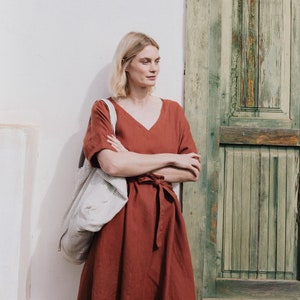 Oversized linen dress BERLIN / linen dress / v neck / long linen dress / linen maxi dress