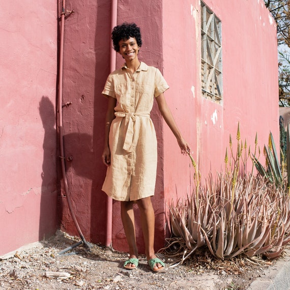 Long Linen Button Down Shirt Dress WANAKA Etsy