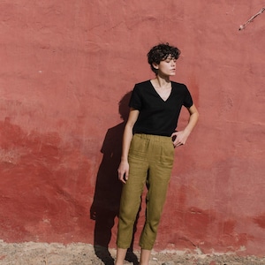 Cropped linen pants YAMBA / women linen trousers / linen pants women