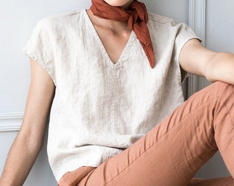 Boxy linen top MALTA / linen top / v neck / short sleeve linen top / linen blouse