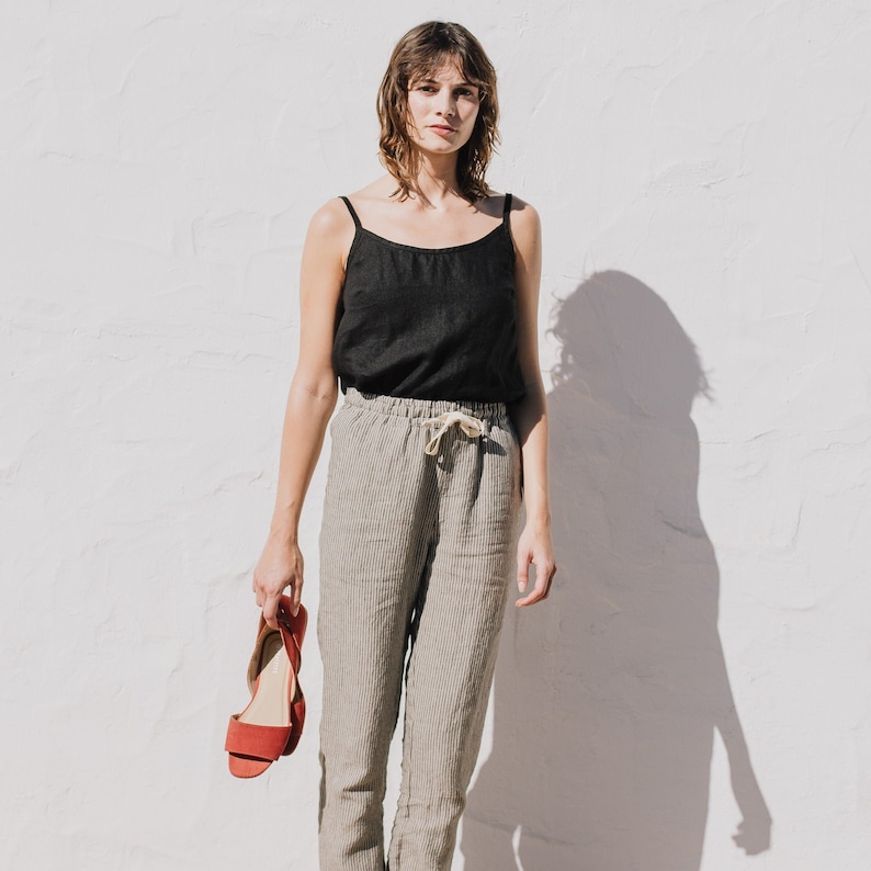 Linen pants ATHENS / Loose linen pants / pants elastic waist image 1