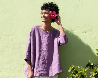 Oversized linen top OLD LONDON in round neck