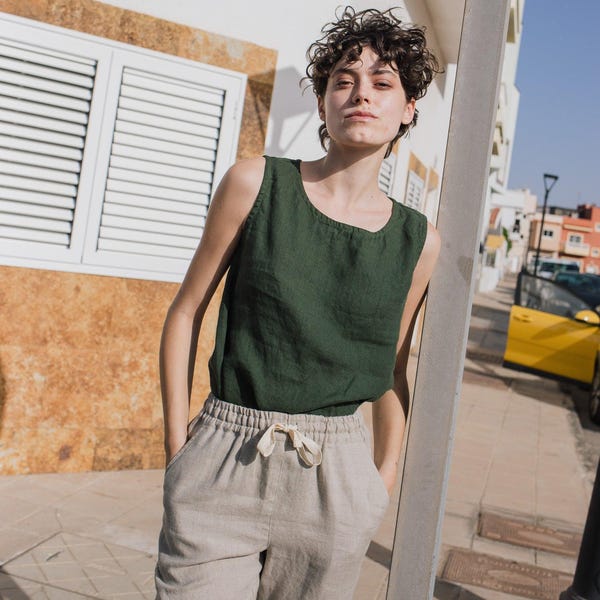 Linen pants ATHENS / Loose linen pants / pants elastic waist