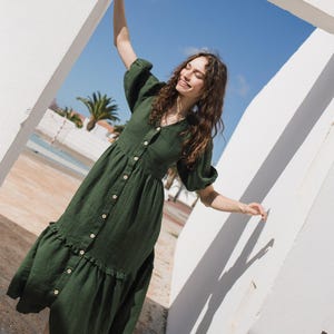 Linen dress ELYSIAN / button down / linen dresses / maxi linen dress / v neck linen dress