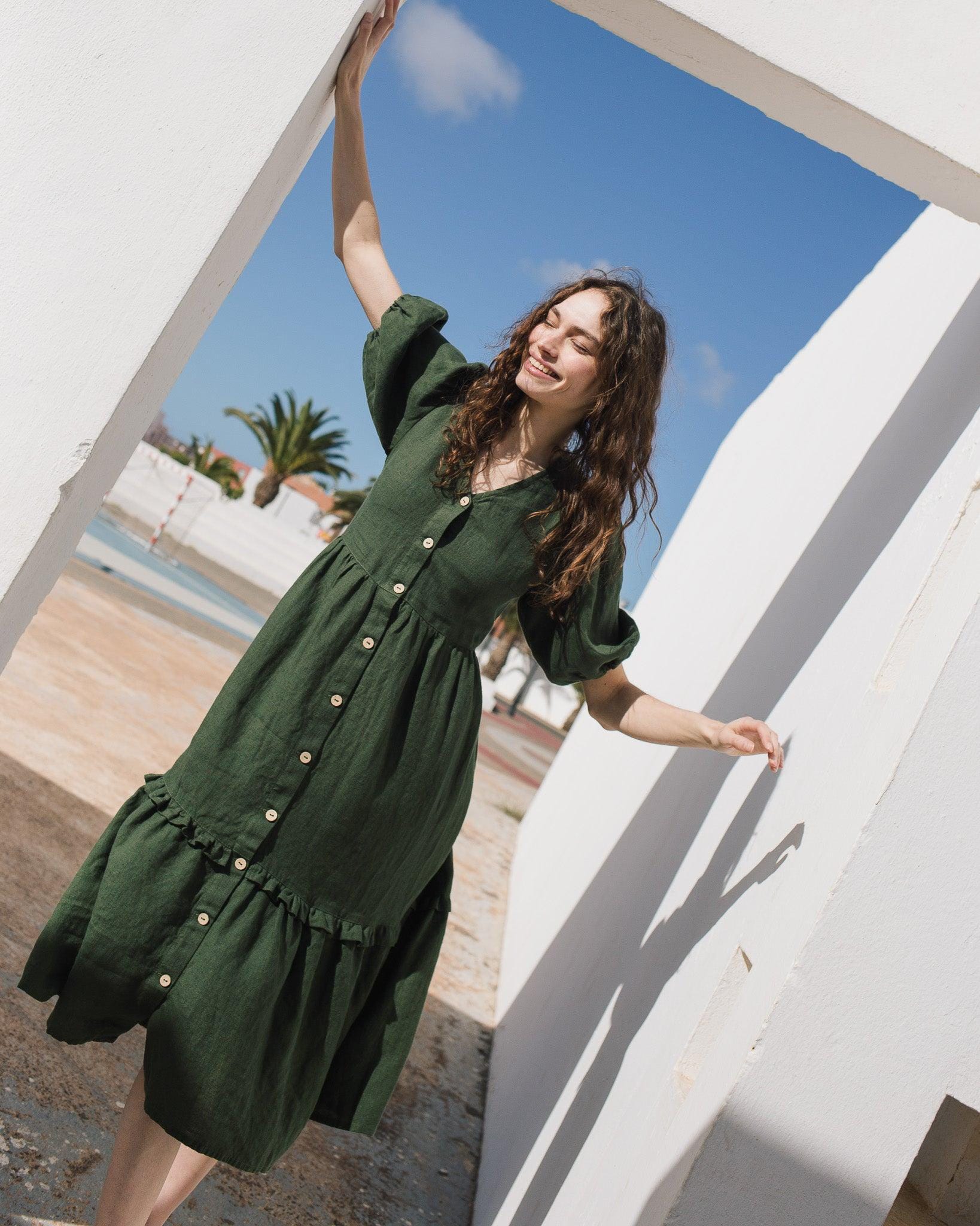 Linen Dress ELYSIAN / Button Down / Linen Dresses / Maxi Linen Dress / V  Neck Linen Dress - Etsy