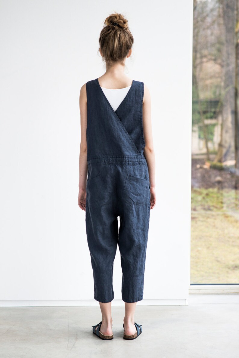 Loose Linen Jumpsuit / Charcoal Washed Linen Jumpsuit / Washed - Etsy