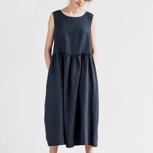 Smock Linen Dress in MAXI Length / Maxi Washed Linen Summer Dress ...