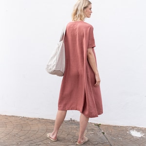 Linen dress RENNES-2 with DROP SHOULDER / short sleeves / Oversized / loose fitting image 2