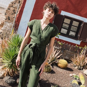 Wrap jumpsuit MARGARET/ Linen Jumpsuit linen jumpsuit women linen  clothing