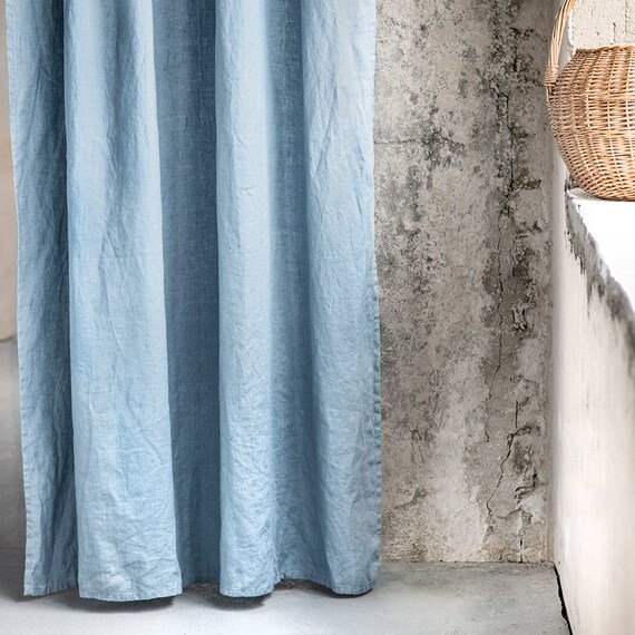 Linen Curtain 1 Panel In Swedish Blue Washed Linen Etsy