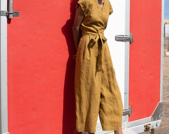 Linen jumpsuit "TORINO"  in MAXI length / wrap jumpsuit / linen jumpsuit women