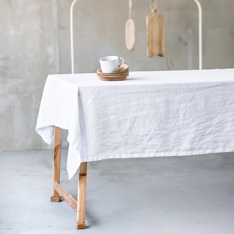 White linen tablecloth / Washed white large handmade linen Etsy
