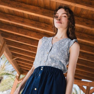 Linen skirt MARSEILLE / linen elastic waist skirt / skirt with pockets / elastic waist skirt
