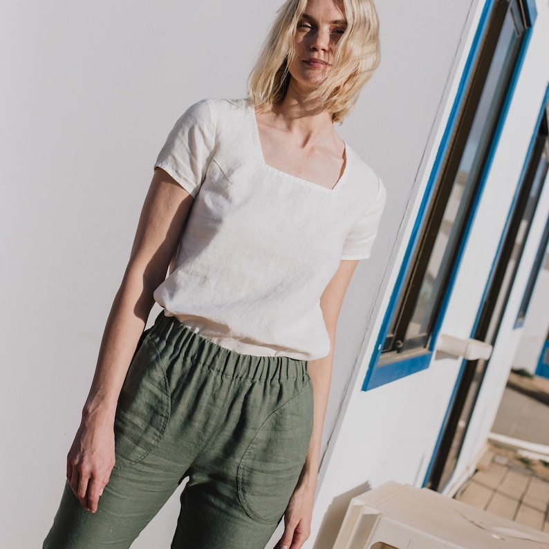 Linen GENOVA pants / with elastic waistband / Washed women linen trousers / linen pants image 3