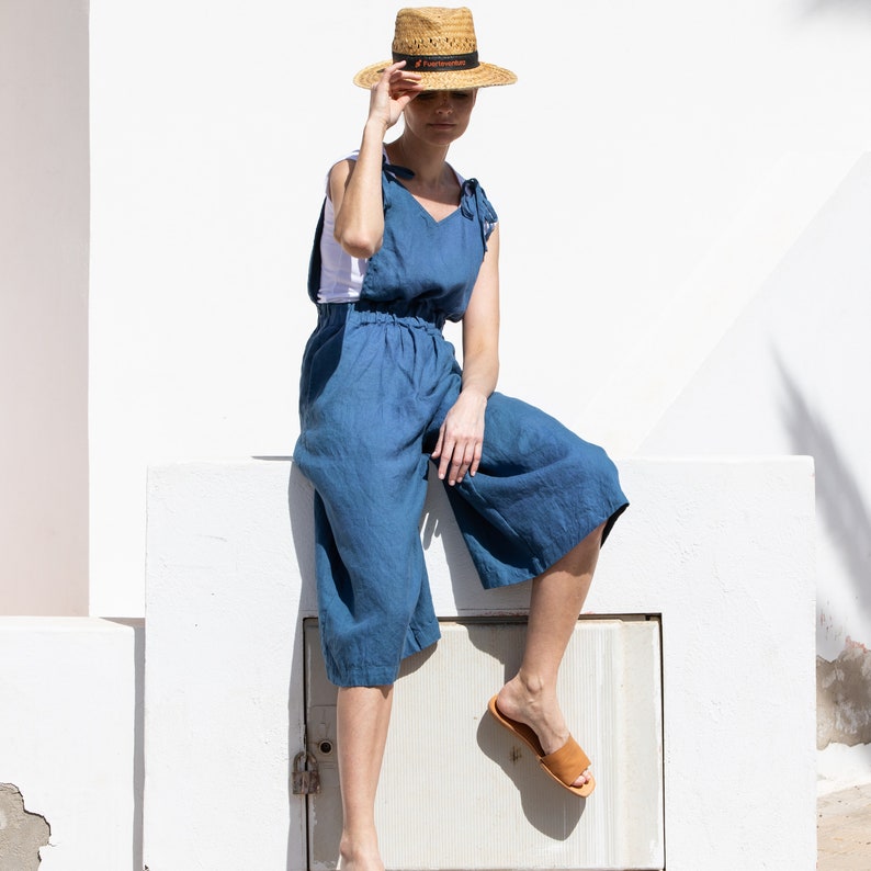 Linen jumpsuit PARIS / Washed linen overall / Linen romper Etsy