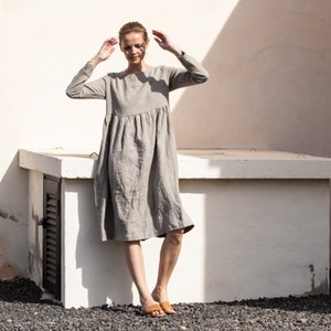 Linen loose dress EMILIE with long sleeves in MAXI length / linen dress / maternity dress