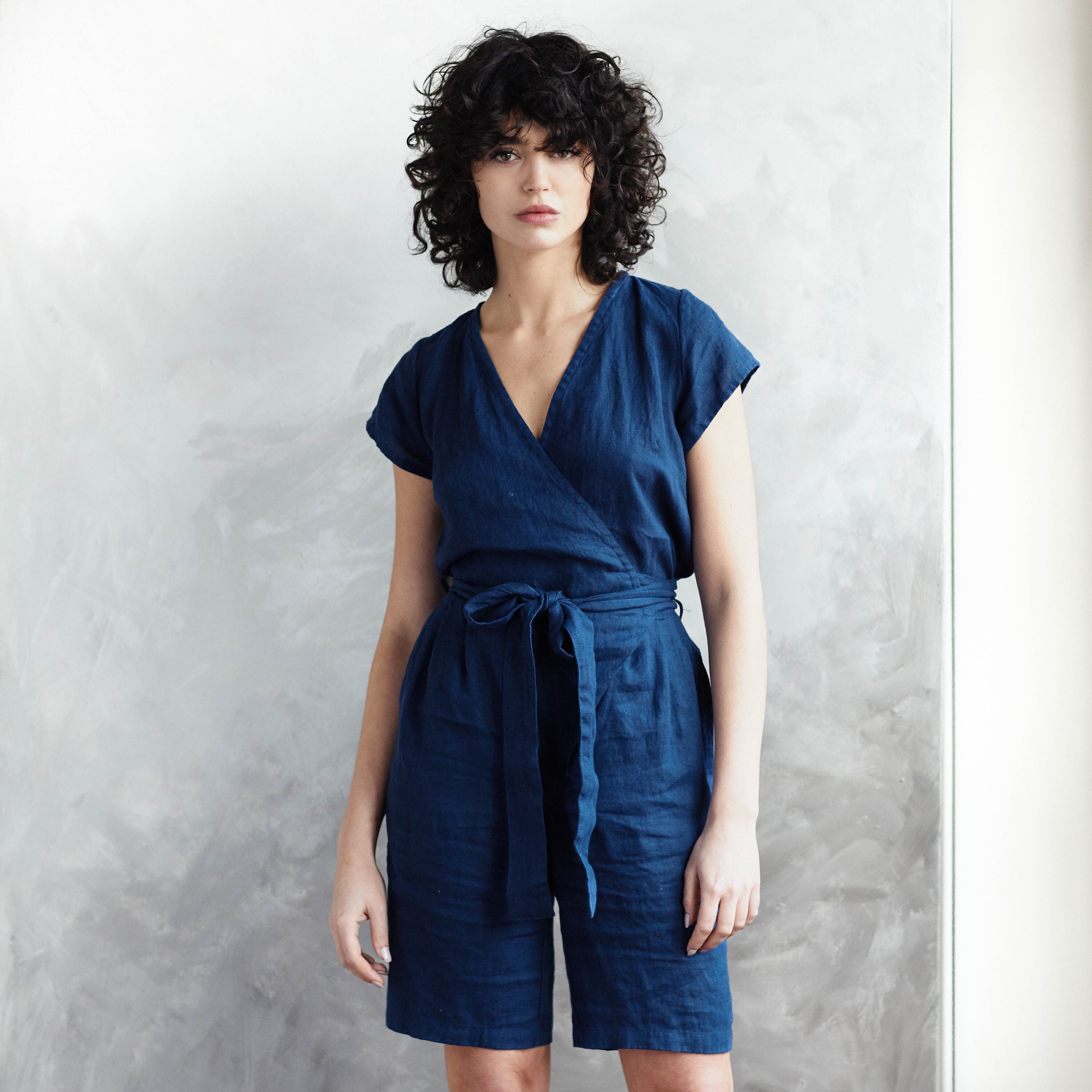 WRAP Linen Jumpsuit in Short Length / Washed Linen Jumpsuit/ | Etsy