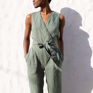 Linen jumpsuit MARGARET / sleeveless jumpsuit / linen jumpsuit women / wrap jumpsuit