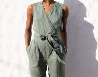 Linen jumpsuit MARGARET / sleeveless jumpsuit / linen jumpsuit women / wrap jumpsuit