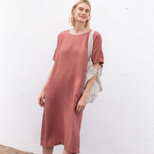 Linen dress RENNES-2 with DROP SHOULDER / short sleeves / Oversized / loose fitting image 6