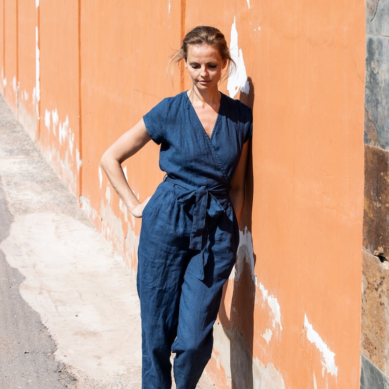 Wrap jumpsuit MARGARET/ Linen Jumpsuit / linen jumpsuit women / linen clothing image 3