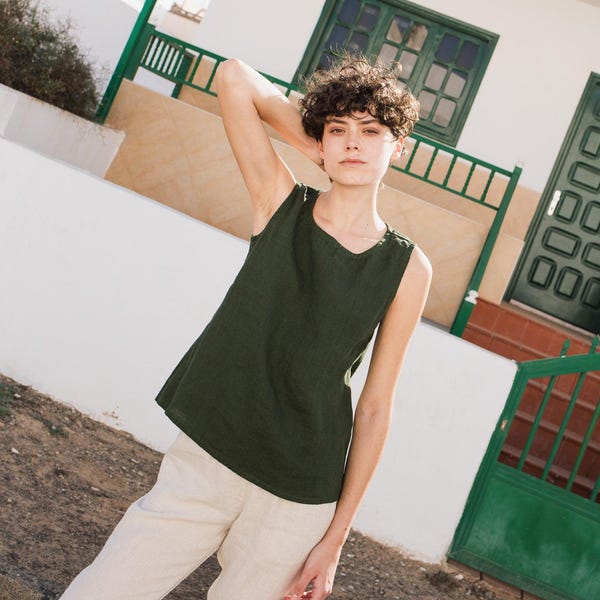 Linen top VIENNA / tank top / round neck / linen tank top