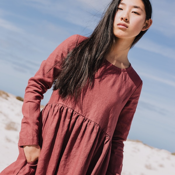 Linen dress EMILIE with long sleeves in MAXI length / maxi linen dress / loose linen dress