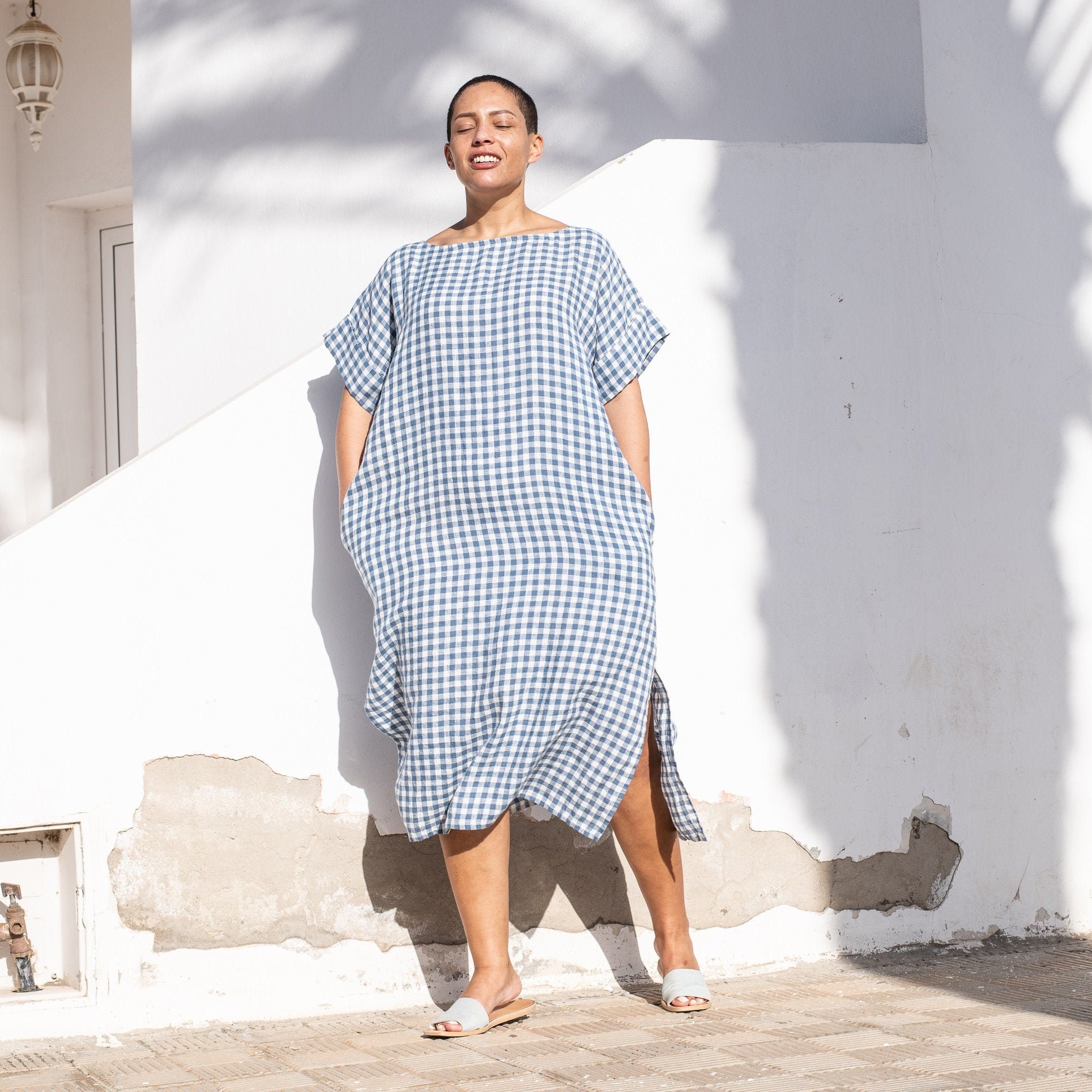 Gingham dress with hot sale sleeves