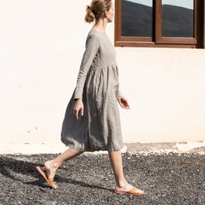 Linen loose dress EMILIE with long sleeves in MAXI length / linen dress / maternity dress image 5