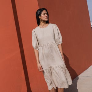 Tiered linen dress DELPHI / linen dress / women linen dress / puff sleeve dress