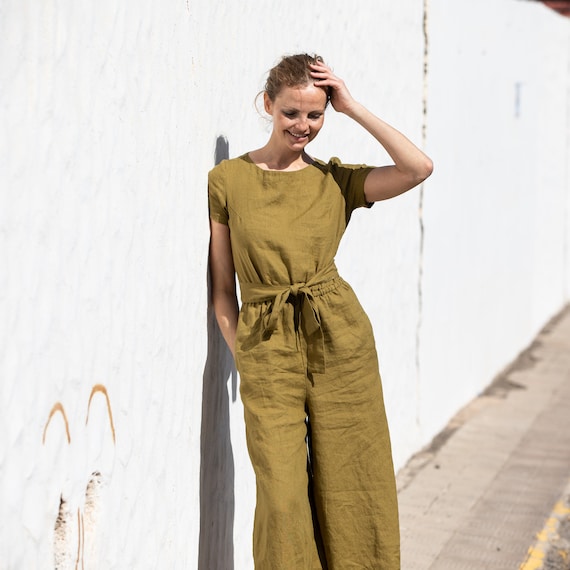 Linen Jumpsuit BARCELONA in MAXI Length / Washed Long Linen - Etsy