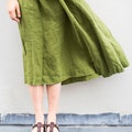 Linen skirt '1950s CITY' \/ with deep pockets \/ A - line washed linen skirt in salmon blush \/ Midi linen skirt \/ High waist linen skirt product logo