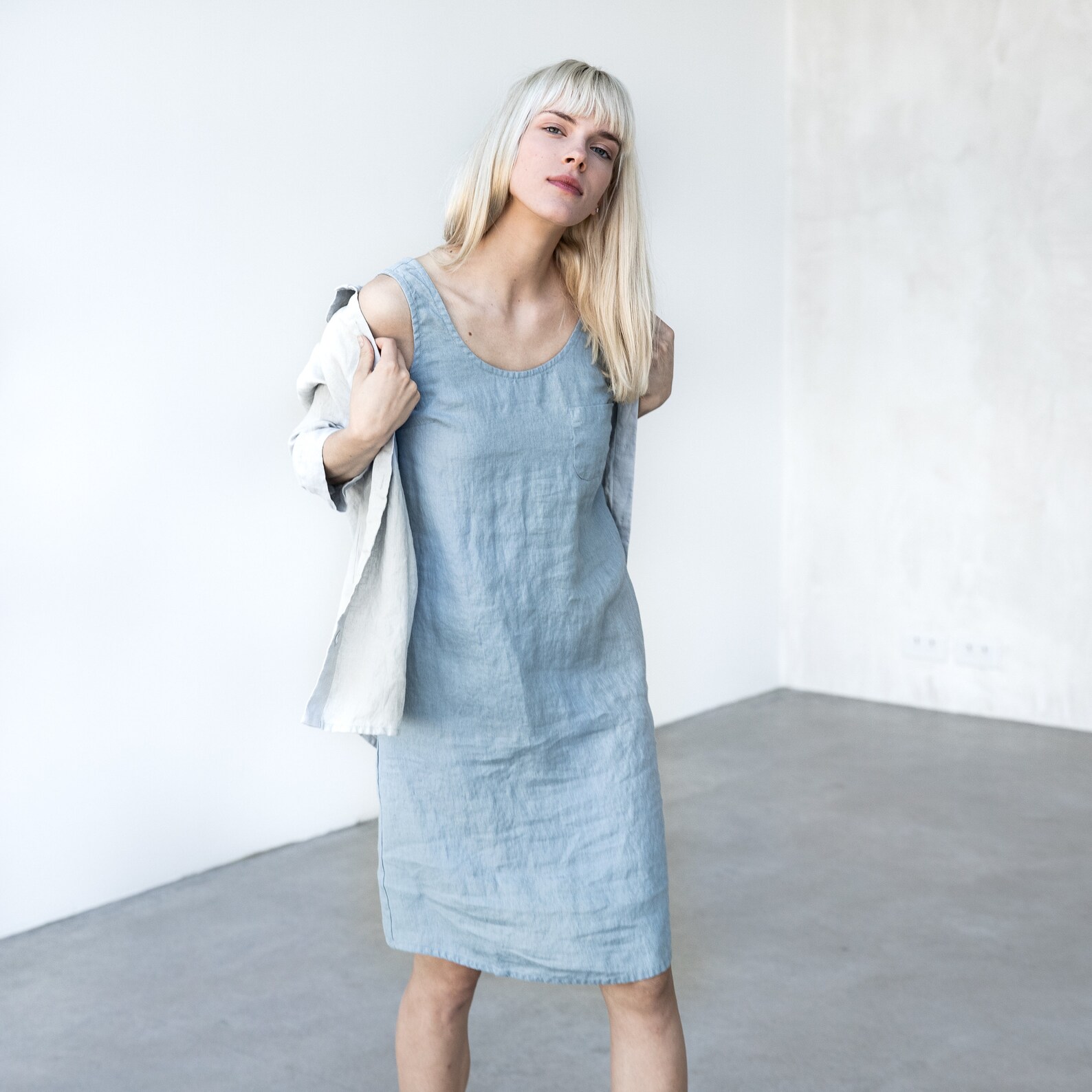 Sicily Blue Leaf Linen Dress