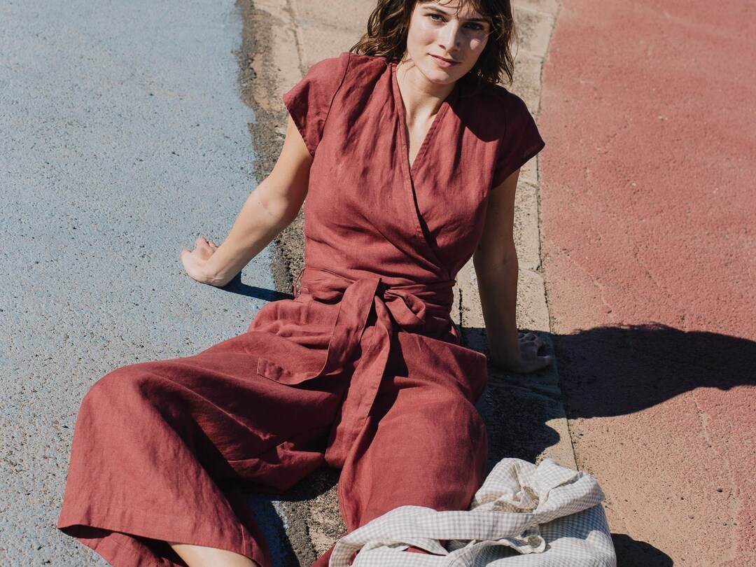Linen Jumpsuit torino MAXI Length Wrap Jumpsuit Linen Jumpsuit Women Etsy