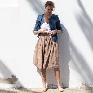 Linen skirt '1950s CITY' / with deep pockets / A - line washed linen skirt in charcoal / Midi linen skirt / High waist linen skirt