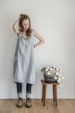 Linen pinafore apron / Square cross linen apron / Japanese style apron / Washed ice blue/silver grey long linen apron / No ties apron 