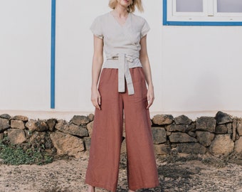 Linen Pants "WELS" in MAXI Length / Wide Leg Maxi pants / Skirt-Pants