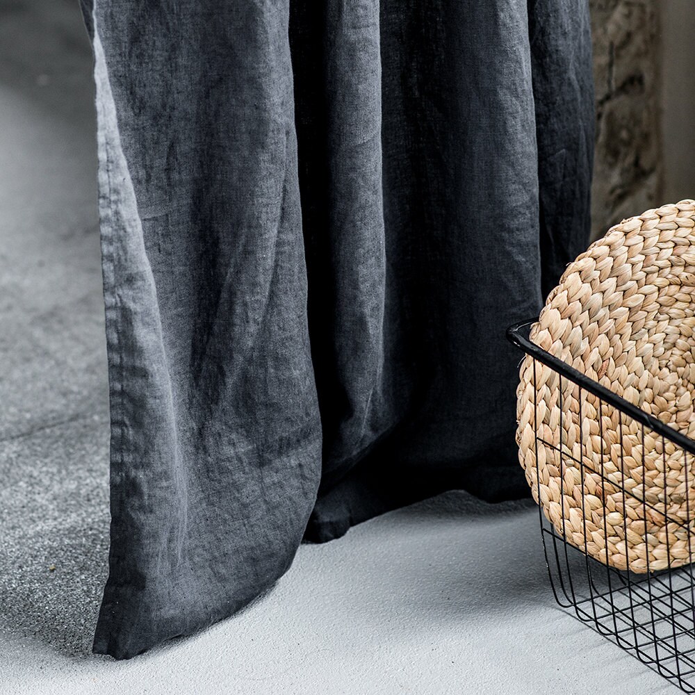 Rideau de Lin | 1 Panneau en Charbon Bois/Rideaux Lavés Rideaux Drapé Pour Un Look Décontracté