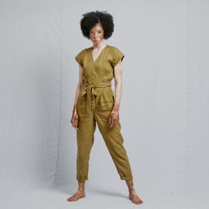 Long WRAP linen jumpsuit / Linen romper / linen jumpsuit women / wrap jumpsuit image 7