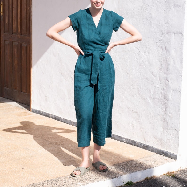 Linen jumpsuit TORINO in MAXI length / wrap jumpsuit / linen jumpsuit women image 4