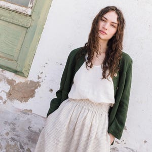 Linen skirt SION / linen midi skirt / linen elastic waist