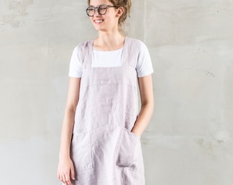 Linen Apron - Pinafore / japanese apron  / pinafore apron / linen cross apron