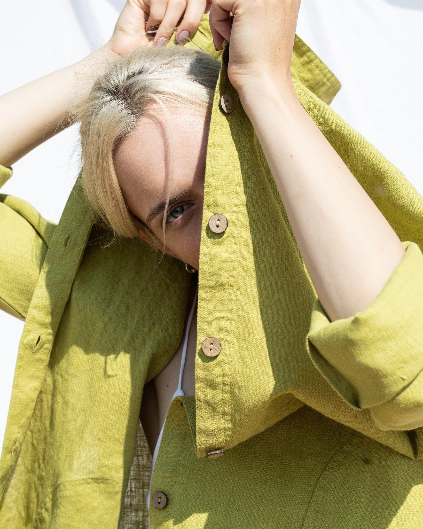 not PERFECT LINEN | Oversize linen shirt LIVORNO-2 (vintage green/forest green) size M | 麻 リネン Oversize Linen Shirt LIVORNO-2 / Womens Linen Shirt / Linen