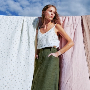 Linen skirt MATERA / skirt / linen skirt with pockets / midi skirt / high waisted skirt