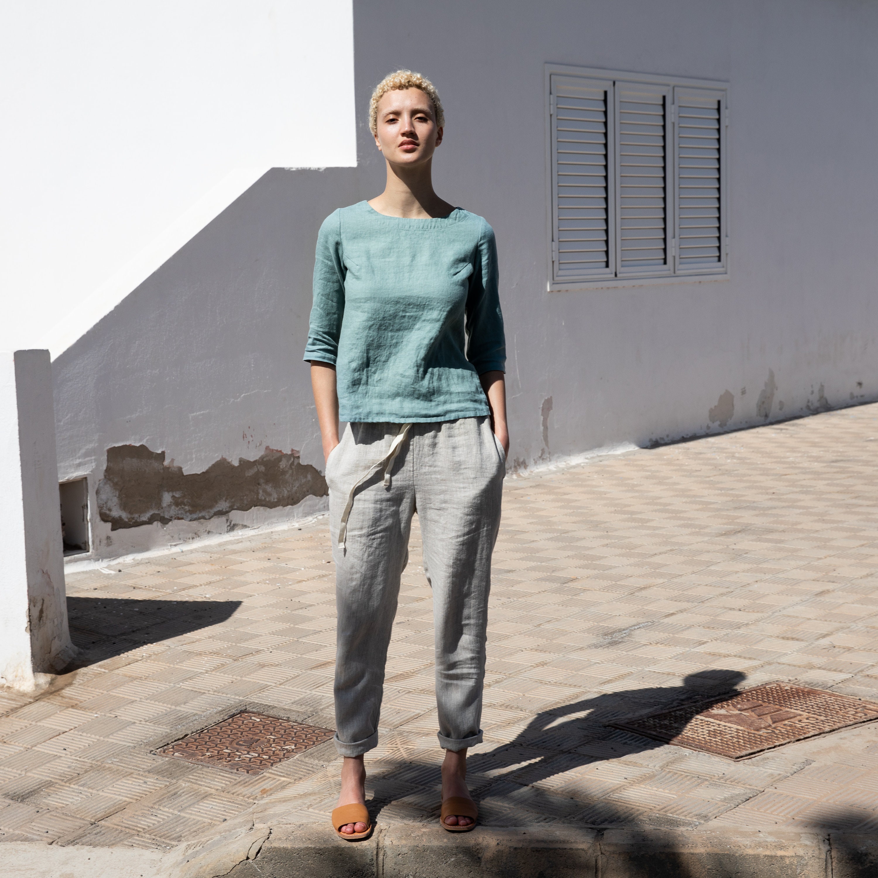 Natural loose linen pants ATHENS