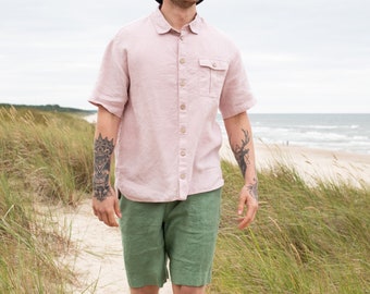 Linen shirt for men QUEBEC / short sleeve linen shirt / button down shirt / shirt for men / menswear