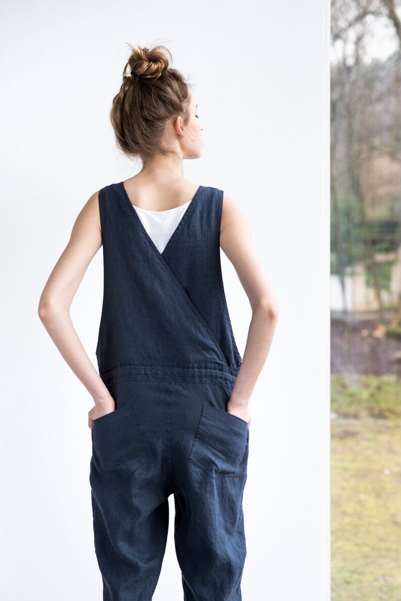 Loose Linen Jumpsuit / Charcoal Washed Linen Jumpsuit / Washed Etsy UK