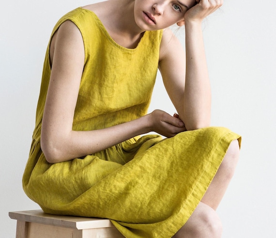 Midi Smock Loose Linen Dress – Linen Dress